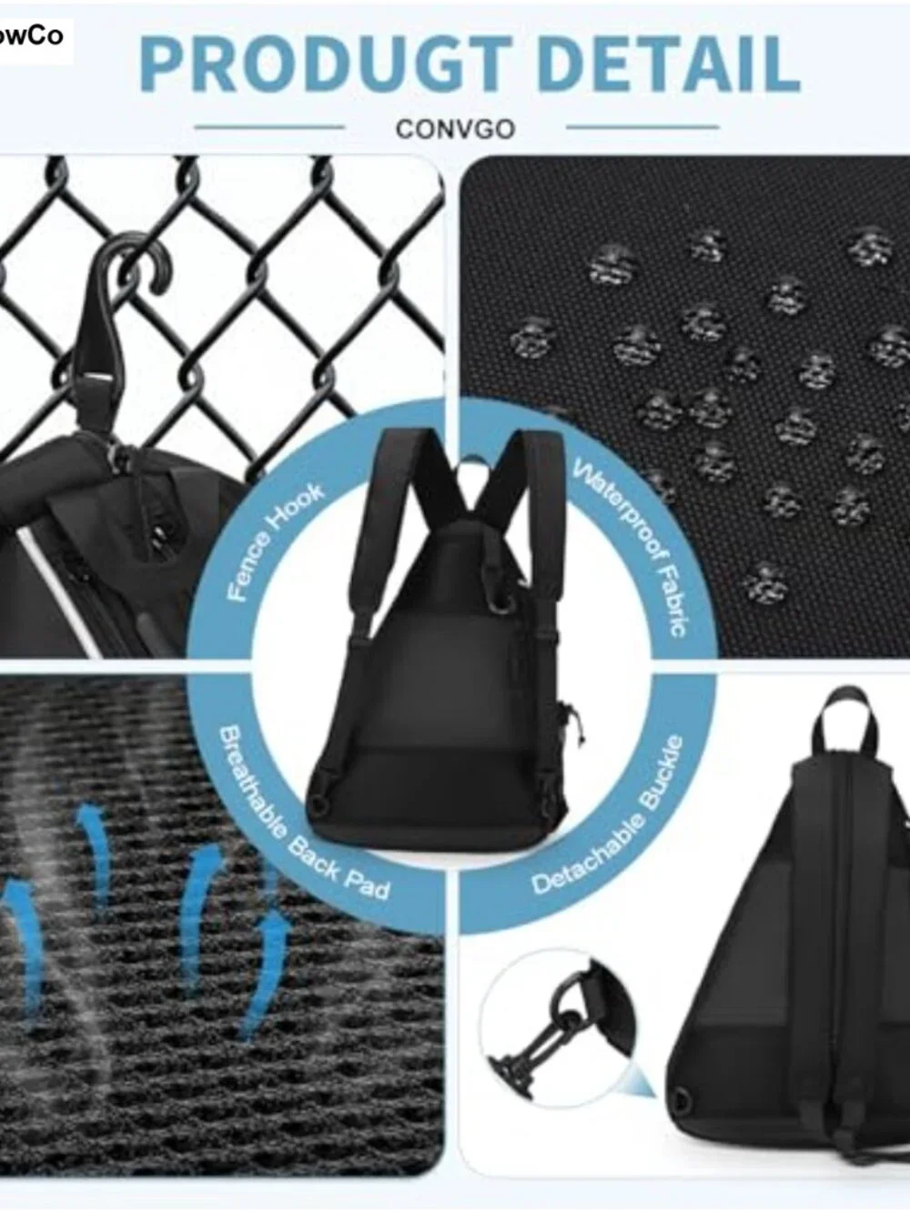 Pickleball Tennis Backpack 2-in-1 Sports Sling Bag Waterproof Paddle Holder